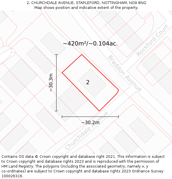2, CHURCHDALE AVENUE, STAPLEFORD, NOTTINGHAM, NG9 8NG: Plot and title map