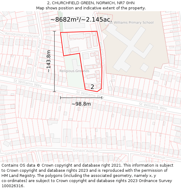 2, CHURCHFIELD GREEN, NORWICH, NR7 0HN: Plot and title map