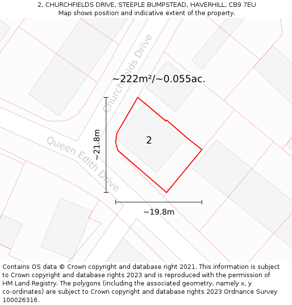 2, CHURCHFIELDS DRIVE, STEEPLE BUMPSTEAD, HAVERHILL, CB9 7EU: Plot and title map