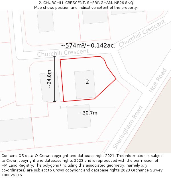 2, CHURCHILL CRESCENT, SHERINGHAM, NR26 8NQ: Plot and title map