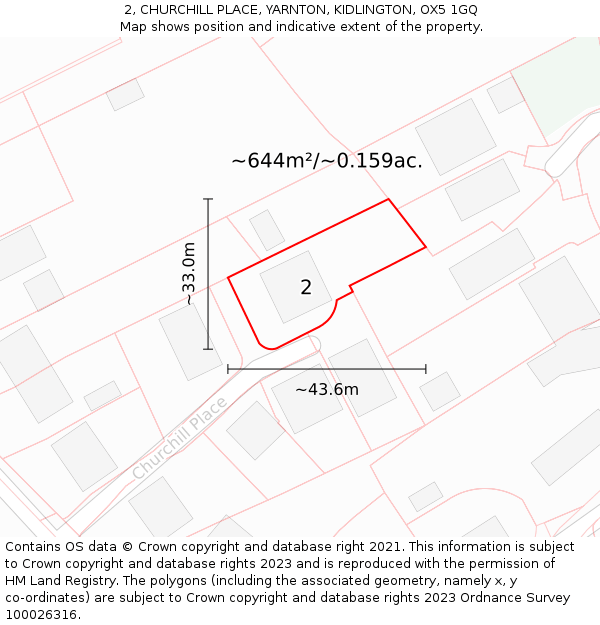 2, CHURCHILL PLACE, YARNTON, KIDLINGTON, OX5 1GQ: Plot and title map
