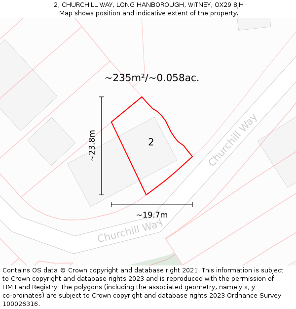 2, CHURCHILL WAY, LONG HANBOROUGH, WITNEY, OX29 8JH: Plot and title map