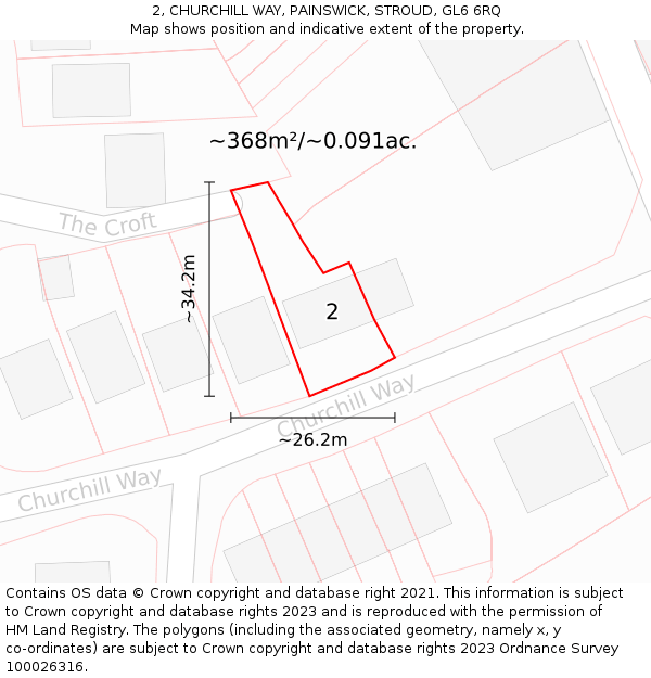 2, CHURCHILL WAY, PAINSWICK, STROUD, GL6 6RQ: Plot and title map
