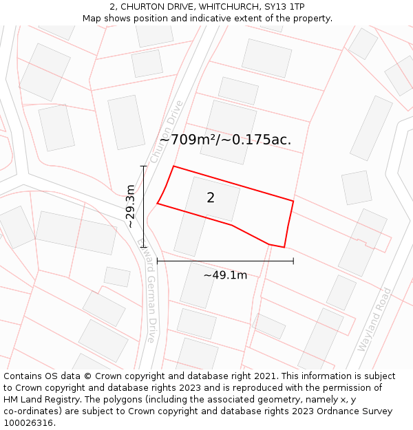 2, CHURTON DRIVE, WHITCHURCH, SY13 1TP: Plot and title map