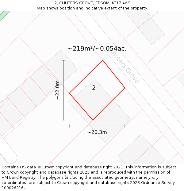 2, CHUTERS GROVE, EPSOM, KT17 4AS: Plot and title map
