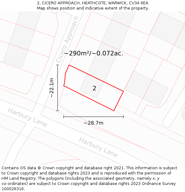 2, CICERO APPROACH, HEATHCOTE, WARWICK, CV34 6EA: Plot and title map