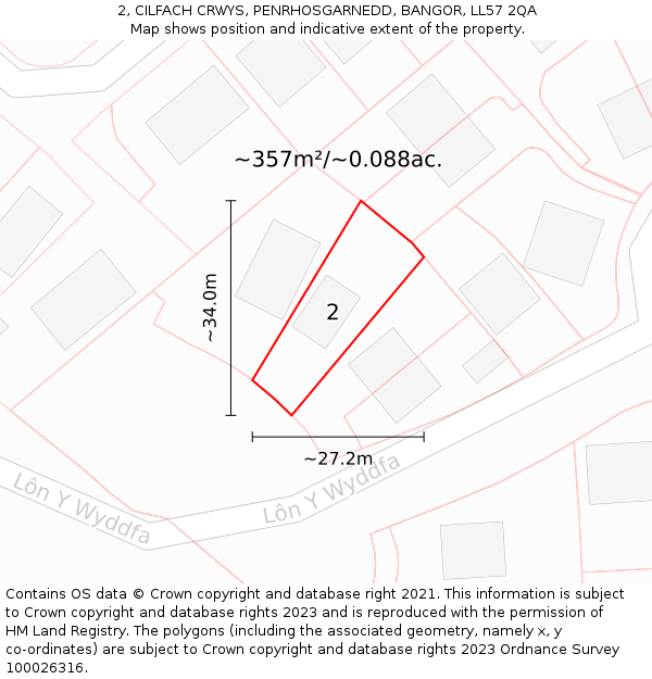 2, CILFACH CRWYS, PENRHOSGARNEDD, BANGOR, LL57 2QA: Plot and title map