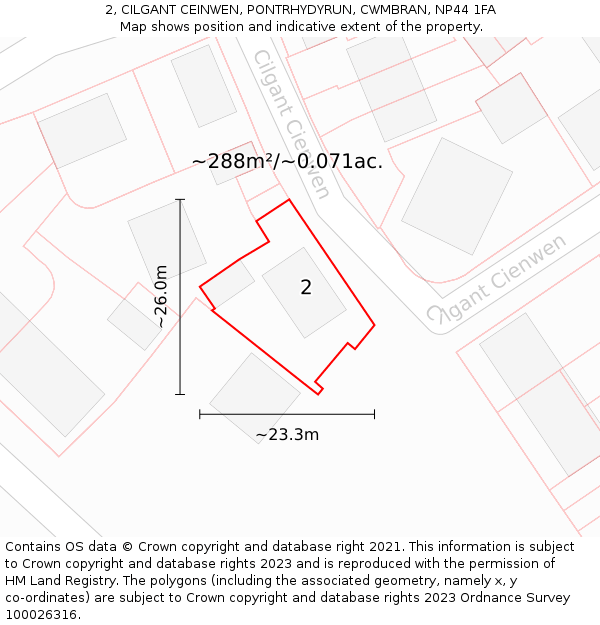 2, CILGANT CEINWEN, PONTRHYDYRUN, CWMBRAN, NP44 1FA: Plot and title map