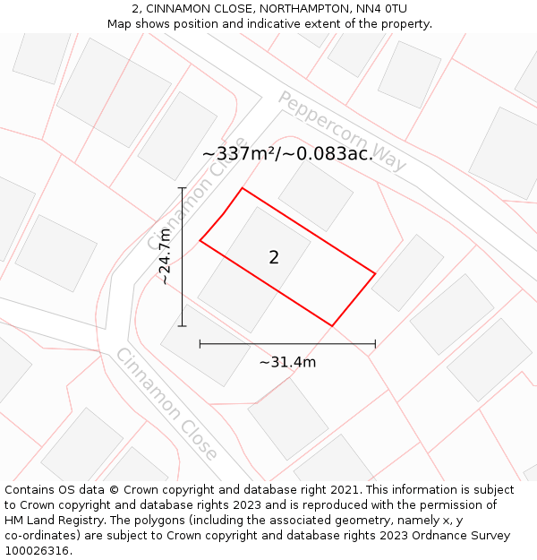 2, CINNAMON CLOSE, NORTHAMPTON, NN4 0TU: Plot and title map