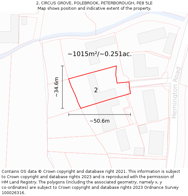 2, CIRCUS GROVE, POLEBROOK, PETERBOROUGH, PE8 5LE: Plot and title map