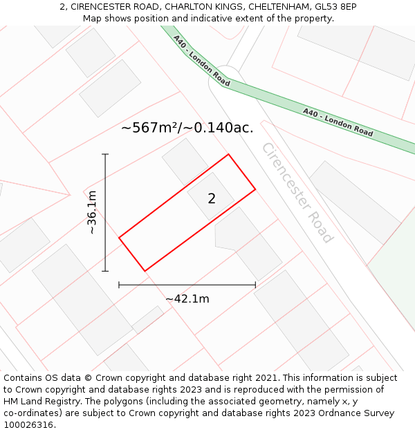 2, CIRENCESTER ROAD, CHARLTON KINGS, CHELTENHAM, GL53 8EP: Plot and title map