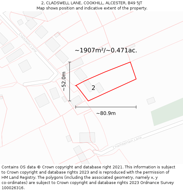 2, CLADSWELL LANE, COOKHILL, ALCESTER, B49 5JT: Plot and title map