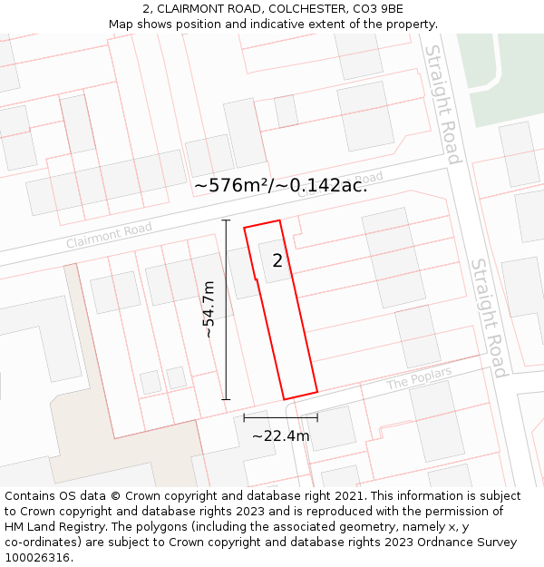 2, CLAIRMONT ROAD, COLCHESTER, CO3 9BE: Plot and title map