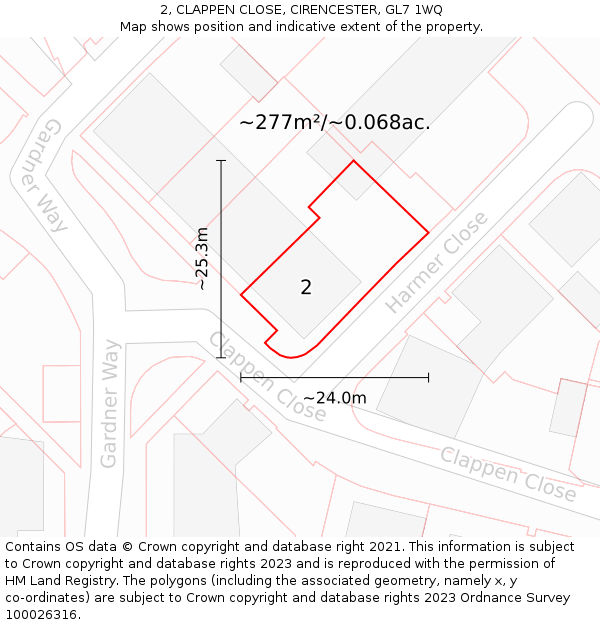 2, CLAPPEN CLOSE, CIRENCESTER, GL7 1WQ: Plot and title map