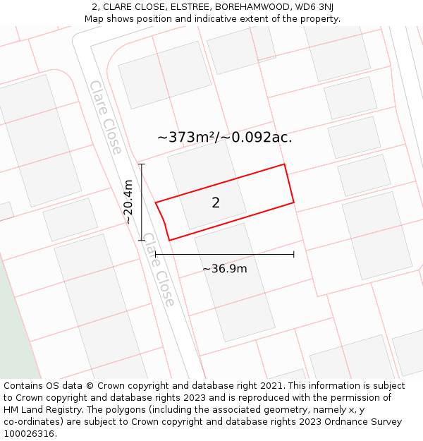 2, CLARE CLOSE, ELSTREE, BOREHAMWOOD, WD6 3NJ: Plot and title map