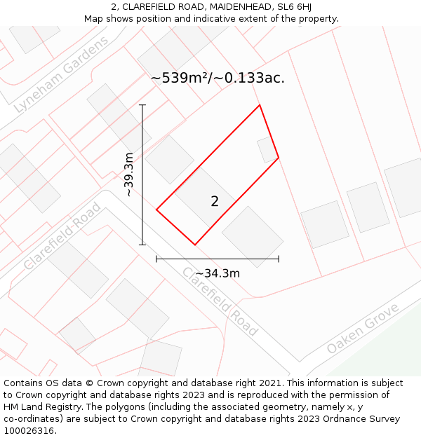 2, CLAREFIELD ROAD, MAIDENHEAD, SL6 6HJ: Plot and title map