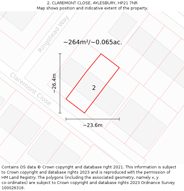 2, CLAREMONT CLOSE, AYLESBURY, HP21 7NR: Plot and title map