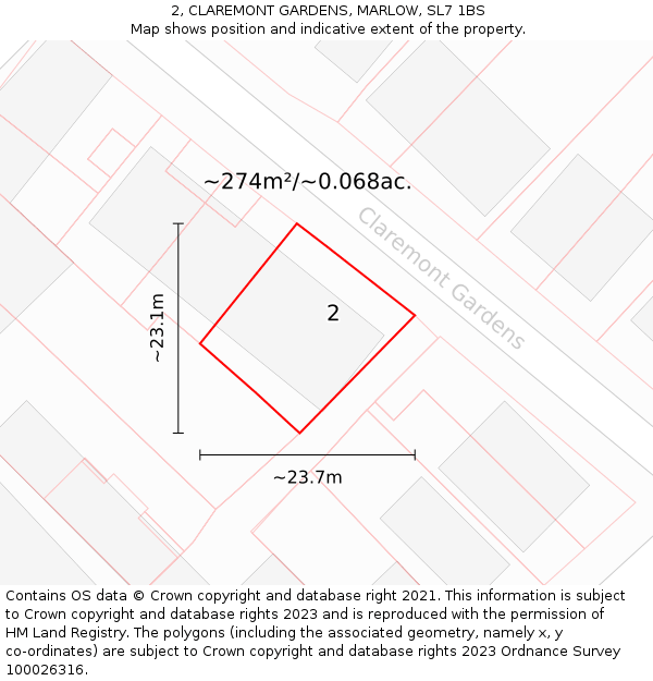 2, CLAREMONT GARDENS, MARLOW, SL7 1BS: Plot and title map