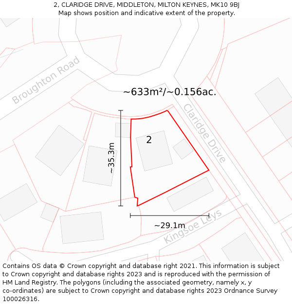 2, CLARIDGE DRIVE, MIDDLETON, MILTON KEYNES, MK10 9BJ: Plot and title map