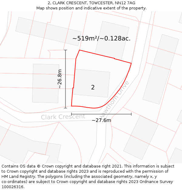 2, CLARK CRESCENT, TOWCESTER, NN12 7AG: Plot and title map
