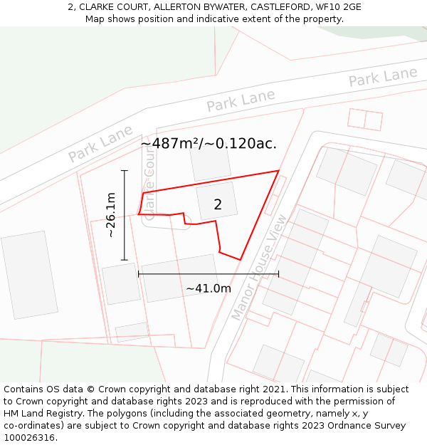 2, CLARKE COURT, ALLERTON BYWATER, CASTLEFORD, WF10 2GE: Plot and title map