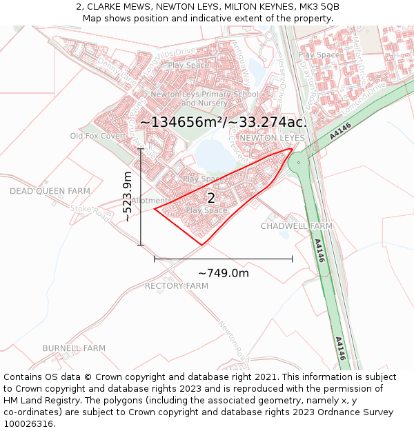 2, CLARKE MEWS, NEWTON LEYS, MILTON KEYNES, MK3 5QB: Plot and title map