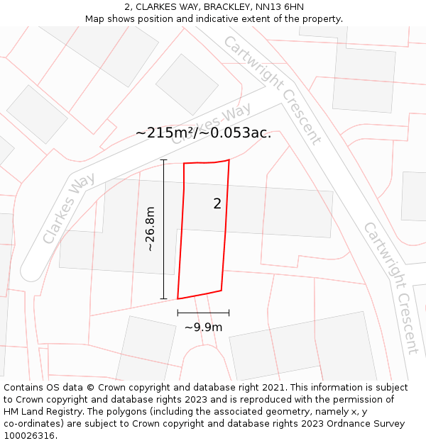 2, CLARKES WAY, BRACKLEY, NN13 6HN: Plot and title map