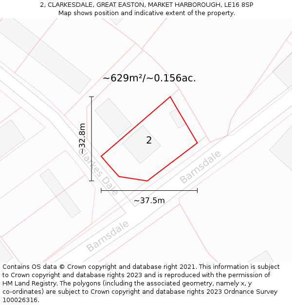 2, CLARKESDALE, GREAT EASTON, MARKET HARBOROUGH, LE16 8SP: Plot and title map