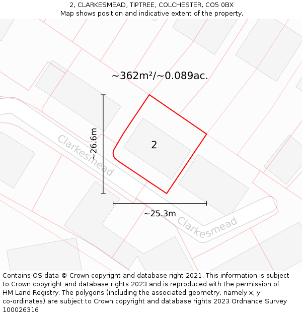2, CLARKESMEAD, TIPTREE, COLCHESTER, CO5 0BX: Plot and title map