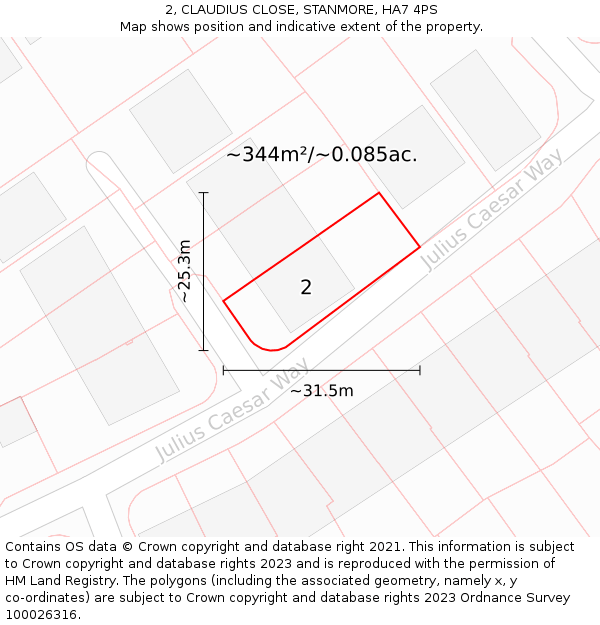 2, CLAUDIUS CLOSE, STANMORE, HA7 4PS: Plot and title map