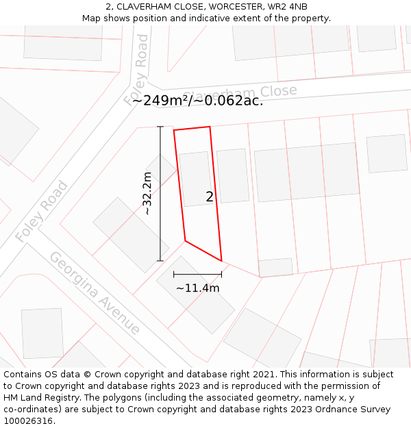 2, CLAVERHAM CLOSE, WORCESTER, WR2 4NB: Plot and title map
