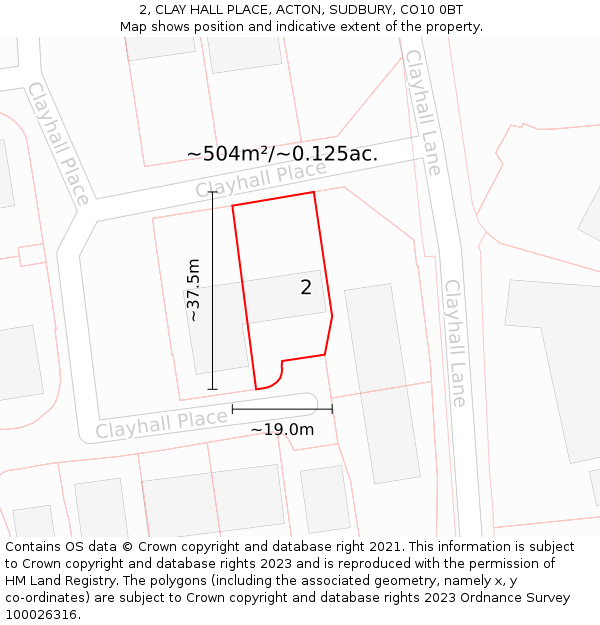 2, CLAY HALL PLACE, ACTON, SUDBURY, CO10 0BT: Plot and title map