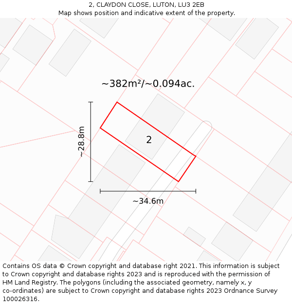 2, CLAYDON CLOSE, LUTON, LU3 2EB: Plot and title map