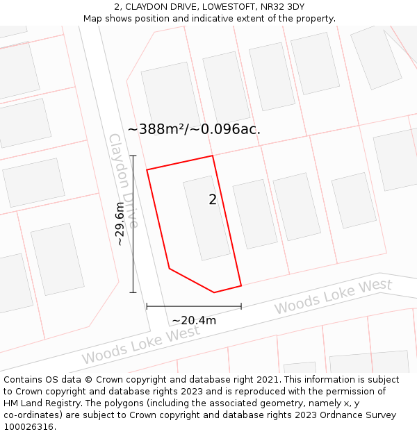 2, CLAYDON DRIVE, LOWESTOFT, NR32 3DY: Plot and title map