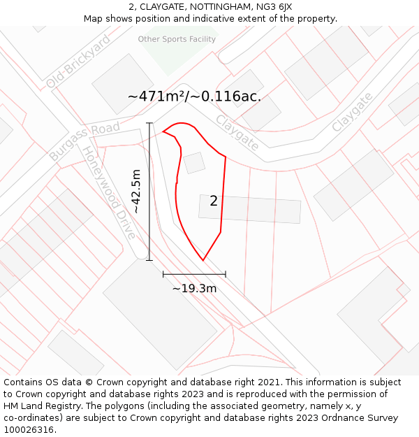 2, CLAYGATE, NOTTINGHAM, NG3 6JX: Plot and title map
