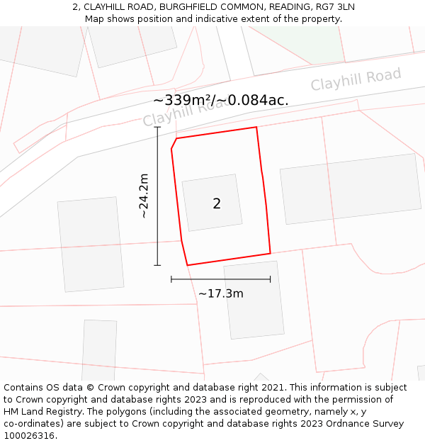 2, CLAYHILL ROAD, BURGHFIELD COMMON, READING, RG7 3LN: Plot and title map