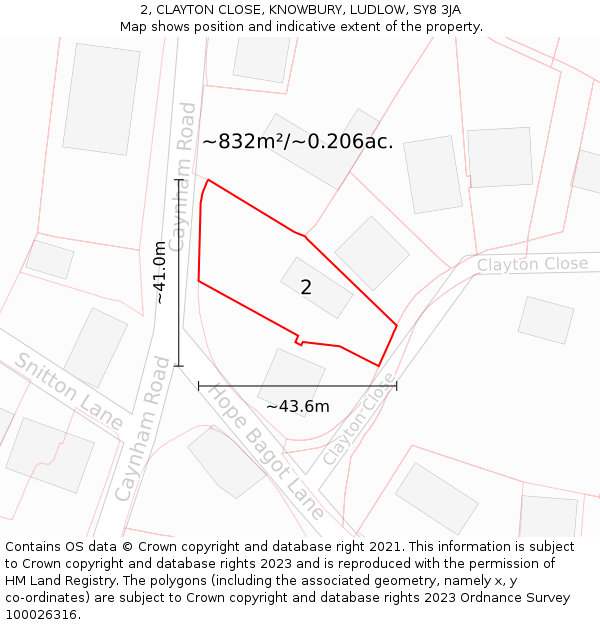2, CLAYTON CLOSE, KNOWBURY, LUDLOW, SY8 3JA: Plot and title map