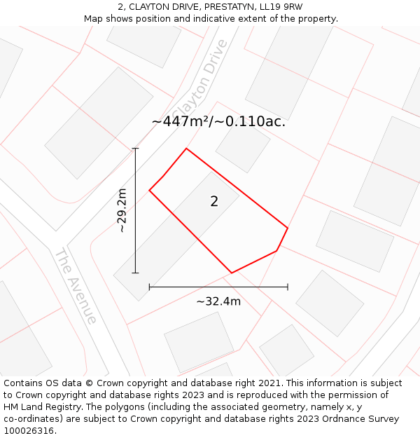 2, CLAYTON DRIVE, PRESTATYN, LL19 9RW: Plot and title map