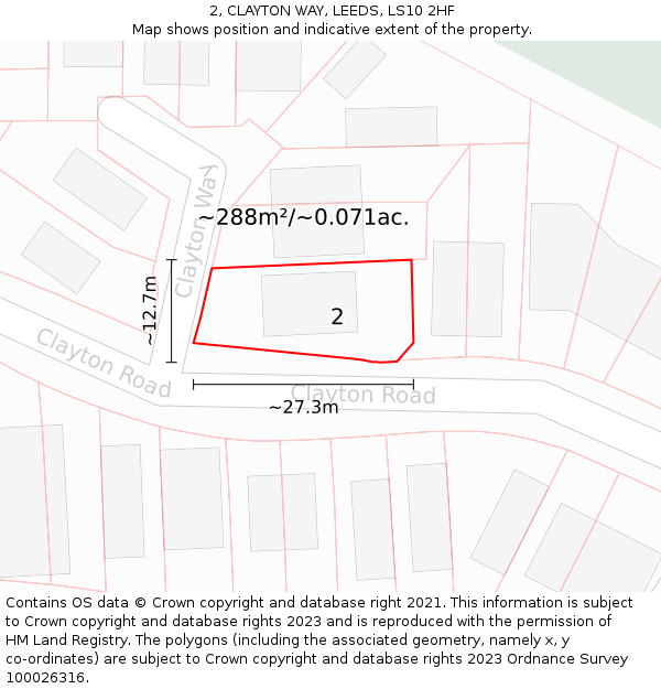 2, CLAYTON WAY, LEEDS, LS10 2HF: Plot and title map