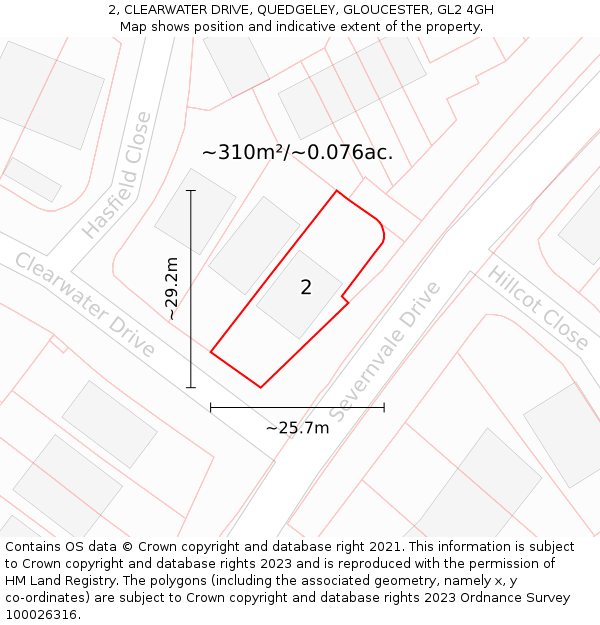 2, CLEARWATER DRIVE, QUEDGELEY, GLOUCESTER, GL2 4GH: Plot and title map