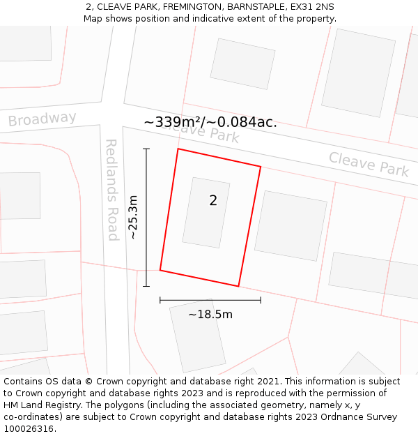 2, CLEAVE PARK, FREMINGTON, BARNSTAPLE, EX31 2NS: Plot and title map
