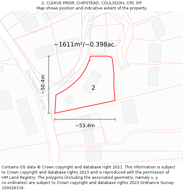 2, CLEAVE PRIOR, CHIPSTEAD, COULSDON, CR5 3YF: Plot and title map