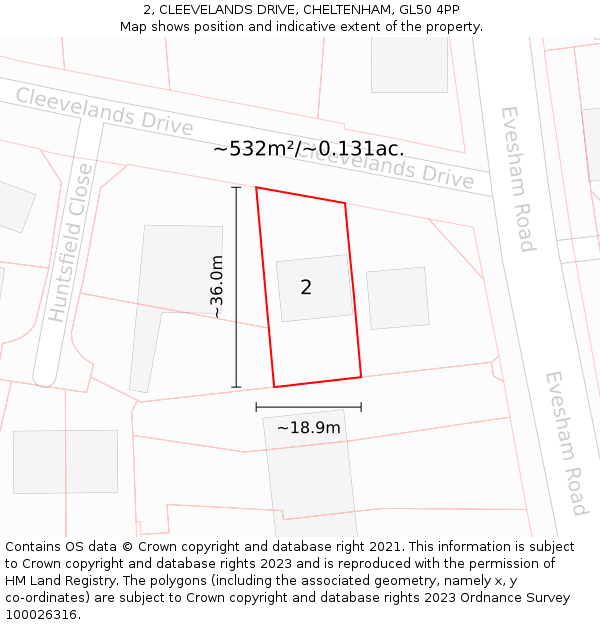 2, CLEEVELANDS DRIVE, CHELTENHAM, GL50 4PP: Plot and title map