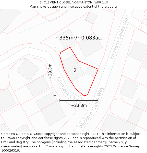 2, CLEMENT CLOSE, NORMANTON, WF6 1UF: Plot and title map