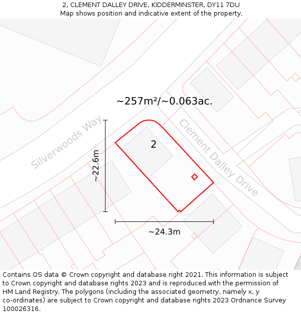 2, CLEMENT DALLEY DRIVE, KIDDERMINSTER, DY11 7DU: Plot and title map
