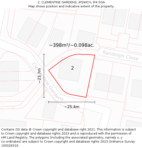 2, CLEMENTINE GARDENS, IPSWICH, IP4 5GA: Plot and title map