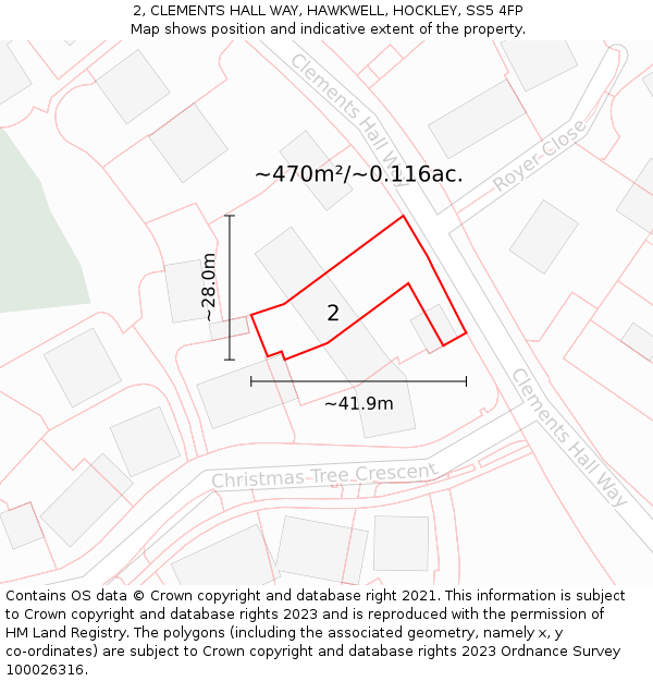 2, CLEMENTS HALL WAY, HAWKWELL, HOCKLEY, SS5 4FP: Plot and title map