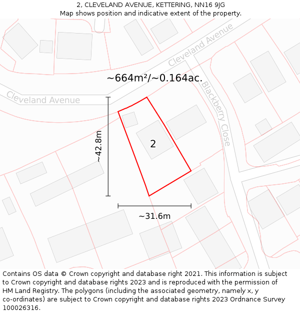 2, CLEVELAND AVENUE, KETTERING, NN16 9JG: Plot and title map
