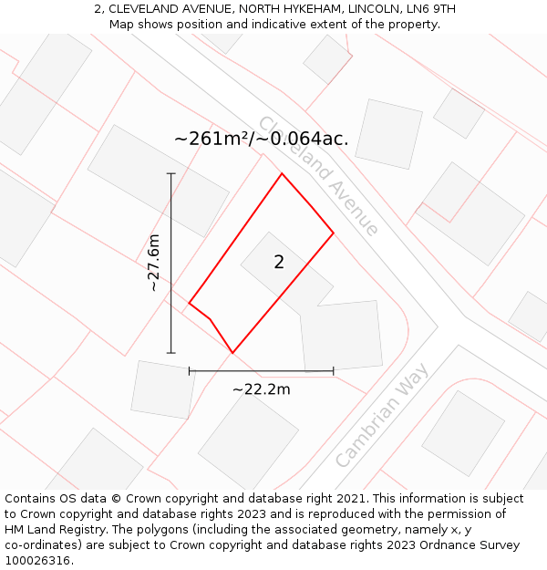 2, CLEVELAND AVENUE, NORTH HYKEHAM, LINCOLN, LN6 9TH: Plot and title map