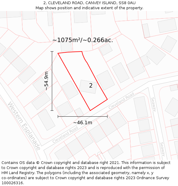 2, CLEVELAND ROAD, CANVEY ISLAND, SS8 0AU: Plot and title map